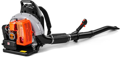 HTK Backpack Blower, 63CC Gas Powered Leaf Blower with 665 CFM & 205 MPH for Commercial Lawn Care, Yard Debris & Snow Removal (Orange)
