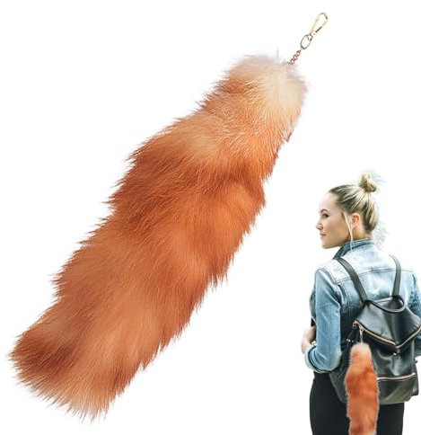 Holdes Fuchsschwanz - Schlüsselanhänger/Anhänger aus Kunsthaar, Realistischer Tierschwanz für Cosplay, Quasten Taschenanhänger(40 cm)