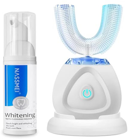 Spazzolino Da Denti Automatico 360° Ultrasuoni Per Adulti Con Timer, Elettrico Senza Fili Ricaricabile (White, Medium)