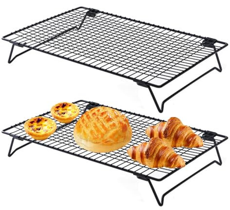 Mafagwre 2er-Set Kuchengitter Kühlablage, Antihaftend Platzsparend Zusammenklappbar Abkühlgitter, Kuchen Kühlregal Für Gebäck, Frisch Gebackene Kuchen, Muffins Und Kekse, Schwarz (L)