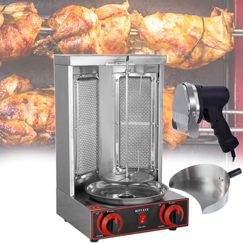 Beachtiful Parrilla Vertical a Gas, Horno Asador Giroscópico Kabob Grill, para Asado de Pollo, Asado de Pavo, Tacos, Asado, Carne de Res, para Cocina de Restaurante en Casa,Pan+Knife
