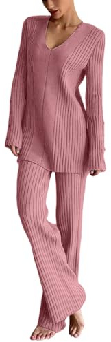 Generico Tute da Donna Elegante di Lana Completo Due Pezzi Lana Leggera Tuta Maglione Maniche Lunghe e Pantaloni a Gamba Larga in Vita Complete Palestra Invernale Sportswear Lavorati Casual