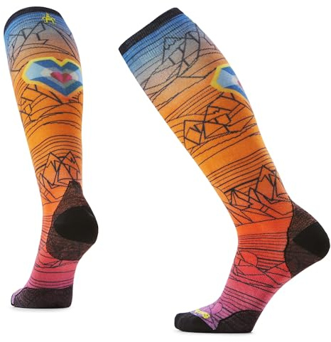 Smartwool, Men's, Ski Zero Cushion Geo Peaks Print Over The Calf Socks, Orange Rust, Large