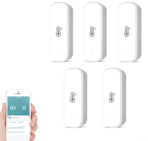 Tuya - Rilevatore di temperatura e umidità WiFi, igrometro wireless per interni, termometro, sensore con allarme di notifica tramite app remota, per casa, ufficio, giardino (5 pezzi)