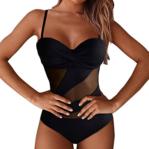 badekleider, Badeanzug Damen Schwarz Sexy Sport Schwimmanzug Bauchweg Einteilige Swimsuit Bademode Push Up Große Größe Strandmode One Piece Shaping High Waist Tankini Swimwear