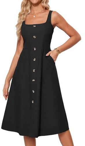 Damen Hosenträgerkleid mit hoher Taille lässiges T-Shirt-Kleid für die Arbeit das Büro Schwarz XL