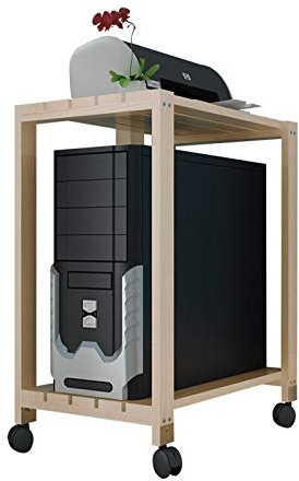Pc-Stativ Mobil Cpu-Hållare Träförvaringsställ 2-Nivå Cpu-Rullande Stativ Bordsfodral Stativvagn Med Låshjul För Kontors-Pc-Stativ,One Color-L