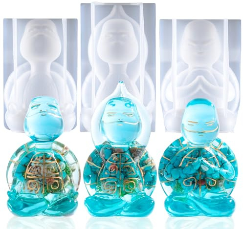 LET'S RESIN 3 pcs Turtle Resin Molds, Flexiable&Easy Clean Sea Turtle Epoxy Molds, Zen Turtle Meditation Yoga Statues Silicone Molds for Resin Casting, Soap, Candle, Flowers Preservation, Beach Decor