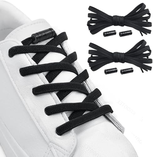 ZGTS 2 par skosnören utan knytning för vuxna och barn, elastiska snören för sneakers, löpning, tennisskor, svarta elastiska skosnören ingen slips, en storlek passar de flesta, Svart, En storlek