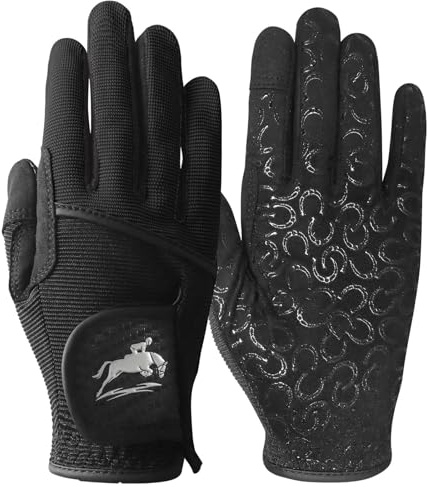 AXKAL Horse Riding Gloves for Women Premium Fabric Anti-Slip Grip Equestrian Value 1 Pair,Ladies Riding Glove Lightweight Breathable Design for Training & Competition (Black, M)