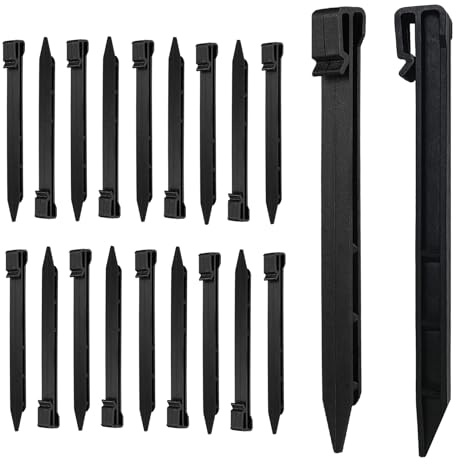 Meision 20 clavos de plástico para tierra, 25 cm, borde de césped, de plástico resistente, piquetas de plástico, adecuadas para suelos blandos en césped y jardines, antracita
