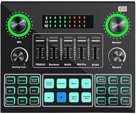 Mesa de Mezclas, Mezclador de Audio estéreo con tarjeta de sonido V9 con efectos y cambio de voz for juegos de ordenador transmisión en vivo de teléfono móvil