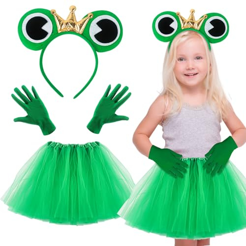Aurihxus Froschkostüm für Kinder und Erwachsene, Froschkostüm Zubehör, Frosch Karneval Kostüm Accessorie mit Tutu Rock Handschuhe und Frosch Haarreif Haarschmuck