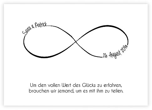 personalisiertes Bild Unendlichkeit! Hochzeitsgeschenk, Geschenk zur Hochzeit, Geschenk zum Jahrestag, Gastgeschenk zur Hochzeit, Liebesgeschenk, Partnergeschenk - mit Name, Datum, Widmung (Weiß)