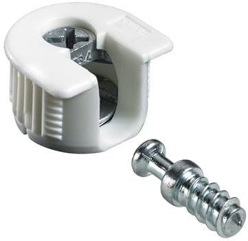 HKB® 8 Stück Exzenter Verbindungsbeschlag VB 35/16 für Ausgeschnittene Bohrungen ø 20 mm Zinkdruckguss/Kunststoff weiß, Hersteller Hettich, Artikel-Nr. 89409