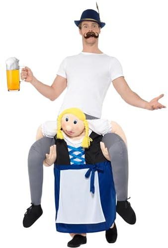 Smiffys Huckepack bayerisches Biermädchen-Kostüm, Blau, Einteiler mit falschen Beinen Halloween