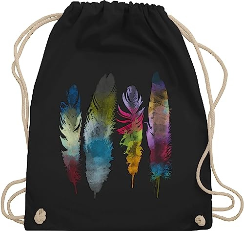 Turnbeutel Rucksack - Kunst - Federn Wasserfarbe Watercolor Feathers - Unisize - Schwarz - hippie-rucksack art feder beutel kind hippie stoffrucksack feather juterucksäcke motiven juterucksack
