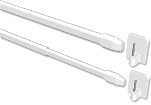 Interdeco Vitragestangen mit Klebehaken/Scheibenstangen Weiß (4 Stück), ausziehbar 30-50 cm