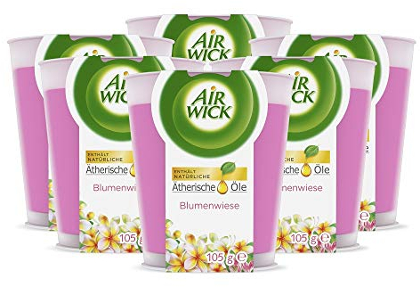 Air Wick Wohlfühl-Duftkerze im Glas – Duft: Blumenwiese – Enthält natürliche ätherische Öle – 6 x Duftkerze in rosa