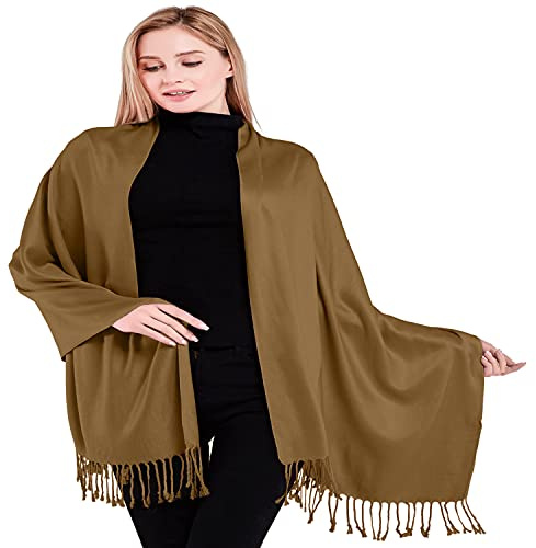 CJ Apparel Mode Beige Light Olive Green Solid Color Tassels Design Nepalese Shawl Seconds Scarf Wrap Stole Throw Head Wrap Pashmina Gift Hand Made in Nepal New