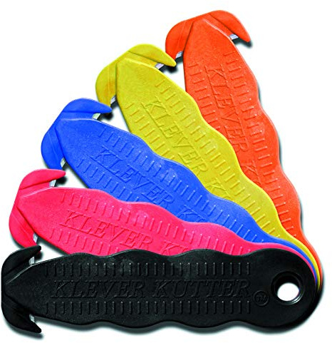 Klever Innovations Cutter Stainless Steel Package Opener, Safety Utility Cutter Assorted Colors 5 pcs, KLEVER - 5/Pack Mix