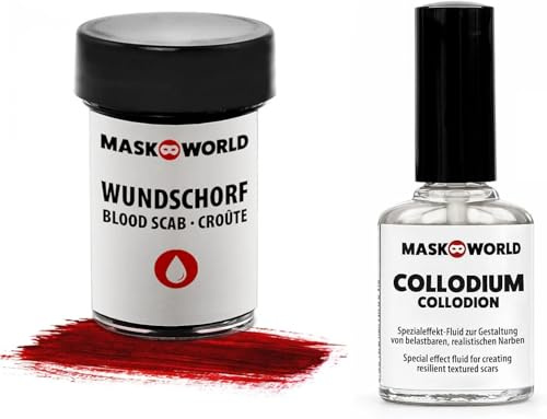 Halloween Special Effect Make-Up Set Horror Face - Wundschorf Kunstblut und Collodium Narben-Fluid