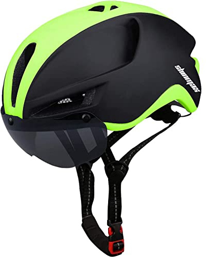 Shinmax Fahrradhelm Herren Damen mit Licht USB-Aufladung Fahrradhelm mit Visier Magnetische Abnehmbarer Urban Erwachsene Radhelm Verstellbarer CE Zertifizierung 57-62CM (Schwarz Grün)