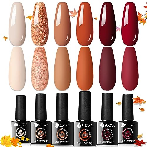 UR SUGAR U V Nagellack Braun Gel Nagellack Glitzer Rot Set, 6 Farben Herbst Nagellack Glitzer Gel für Gelnägel Neutral Gellack Gel, Gellack Set für Nagelstudio Design Maniküre Set Geschenk