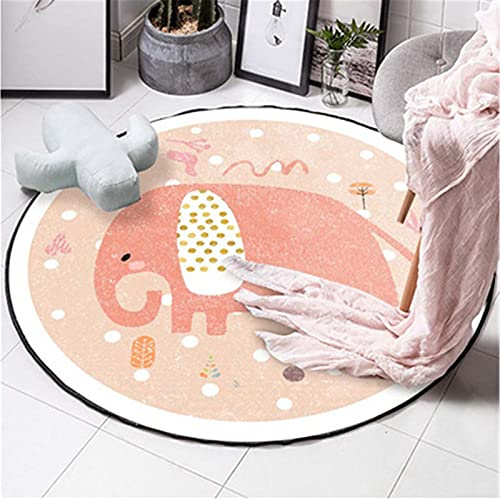 SWECOMZE Kinderteppich Rund Teppich Kinderzimmer Verdicken Kaschmirimitat Weich Karikatur Babymatte rutschfest Groß Spielmatte (Rosa Elefant,120cm)