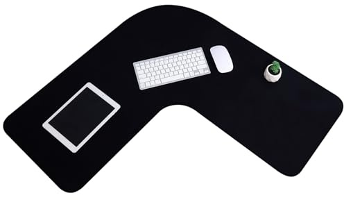 Amylove L Shaped Desk Mat Corner Mouse Pad Waterproof Large Rubber Corner Desk Mat for Office Home L Shaped Curved Keyboard Pad Gaming Setup Computer Protection Supplies, 36.2 Inches(Black)