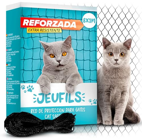 Jeufils® Kattnät terrass (8 x 3 m) | kattnät, inklusive fästsats, bruksanvisning, terrass kattnät (svartfärg) – kattnät