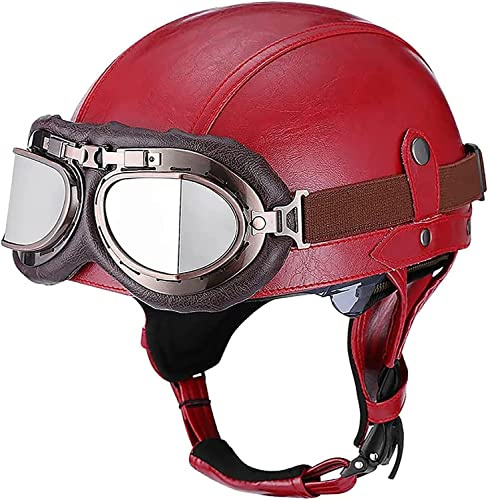 Motorcykelhalvhjälm VintageMotorcykelhjälm med skyddsglasögon DOT/ECE-godkänd halvansiktsskoter ATV Skateboardhjälmar för män och kvinnor (Color : 4, Size : M(57~58cm))