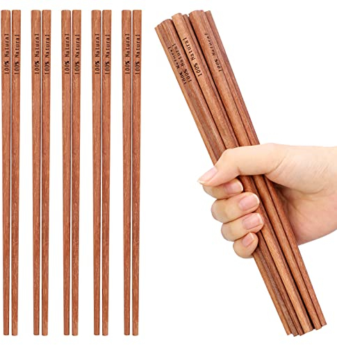 10Paia Bacchette di Legno Naturale Cinesi,Riutilizzabili Antiscivolo Bacchette Giapponesi 9.84 Pollici Bastoncini Giapponesi,Senza Vernice Bacchette Sushi Set Regalo,Posate asiatiche per Sushi Noodle