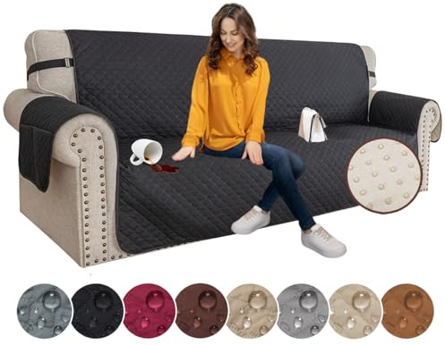 XINEAGE Sofa Überzug, Sofabezug 3 Sitzer Reversible, Wasserdicht Sofabezug, Sofaüberwurf, Sofa Möbel Protector, rutschfeste Sofabezüge für Hunde Haustiere (3 Sitzer, Schwarz)