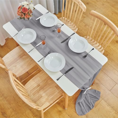 Tischläufer Chiffon, Bayseun Hochzeit Tischläufer, 70x300 cm, Waschbar Dekostoff Tisch Dekoration Party Geburtstag Valentinstag Babyparty Taufe Dekor (B - grau)