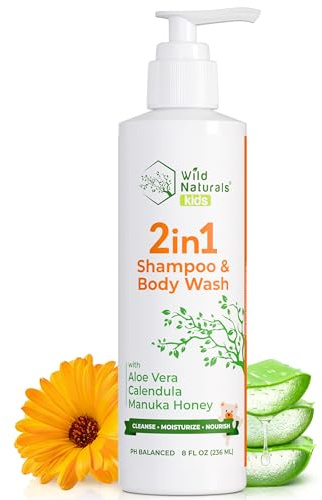 Wild Naturals Baby Eczema Shampoo & Body Wash, Gentle Eczema Body Wash for Kids with Aloe, Calendula & Manuka Honey, Tear-Free, Hypoallergenic, Natural Formula for Dry, Sensitive Skin, 8 fl oz