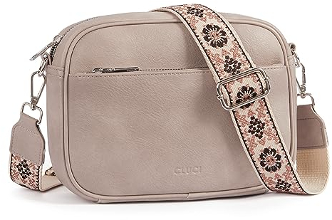 CLUCI Umhängetasche Damen, Crossbody Bag Damen Breiter Gurt PU Leder, Handtasche zum Umhängen, Schultertasche für Frauen mit einstellbarem breitem Riemen Grau