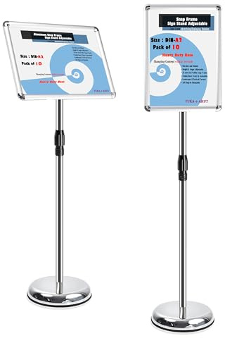 TUKA-i-AKUT 10er A2 Heavy Duty Infoständer Höhenverstellbar für Hoch- / Querformat, Abgerundete Ecken Klapprahmen Plakathalter Ständer für Austauschbare Werbung Hinweisschilder Silver TKD8423-HD-10X