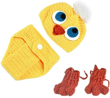 HOMSFOU Disfraz Bebé Pato Infantil Unisex Conjunto De Gorro Zapatos De Punto Ropa De Fotografía Recién Nacido Traje De Sesión De Fotos Accesorios Para Bebés
