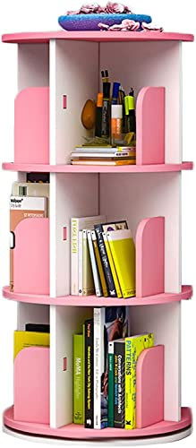 GeELky Bücherregal, 360° drehbar, rund, rosa, mobiles Bücherregal, stapelbare Regale, Organizer, CD- und DVD-Aufbewahrung, Wohnzimmer und Büro