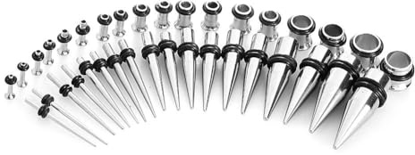 Jadeshay Ear Stretching Kit,36PCS Ear Stretchers Stretching Tunnels Kit Stainless Steel Ear Expander Stretching Tapers and Tunnels (Silver)