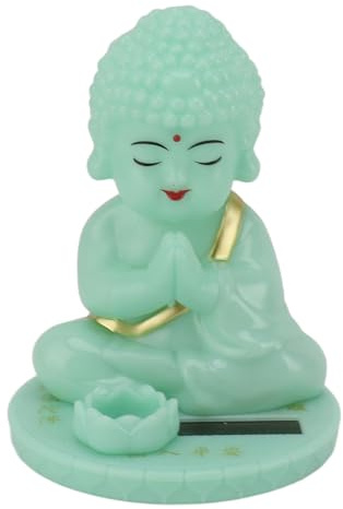 TYCIONG Car Figure Buddha Ornament Bobble Head Buddha Solar Powered Luminous Bobble Head Buddha Statue Toy for Car Dashboard Ornament Desktop Decoration (Round Bottom)