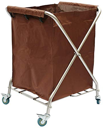 TVSKWMRQ Trolleys, Kosmetikwagen, zusammenklappbarer Wäscherollwagen, Wäschesortierkorb mit Hochleistungsbremsrad, Reinigungswagen aus Edelstahl für Hotels/Lobbys/Blau (Braun)