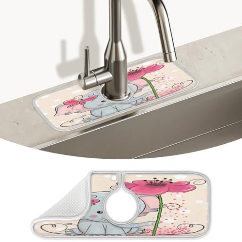 Spritzschutz für Küchenspüle, Elefant, Schmetterling, Blume, Küchenspüle, Wasserhahnmatte, super saugfähig, Mikrofaser, Abtropfmatte, Spritzschutz hinter dem Wasserhahn, Tropfenfänger für Küche,