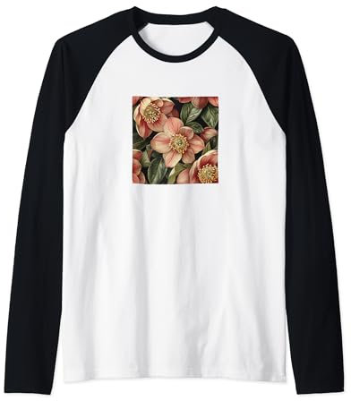 Motif floral hellébore Manche Raglan