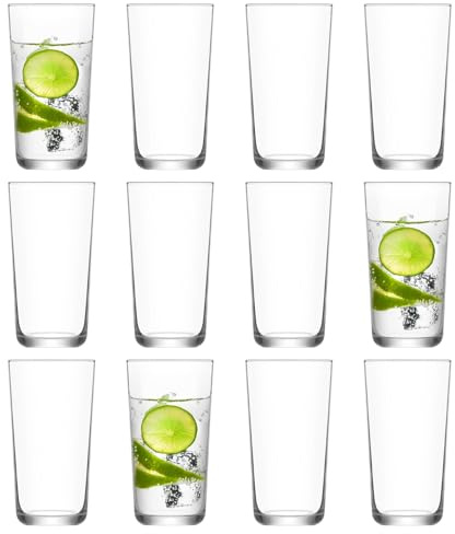 LAV 12x Clear 490ml Assos Highball Glasses - Tall Dishwasher Safe Glass Water Gin Juice Cocktail Drinking Hi Ball Tumblers Glassware Set