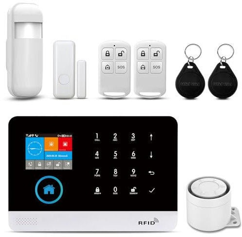 XNH Allarme Casa senza Fili,Kit Allarme Casa senza Fili con Sirena Allarme 120dB, Telecomando Intelligente, Invite vocale, Display LCD, Sicurezza per la Casa, Ufficio(X103-EU-2G-A)