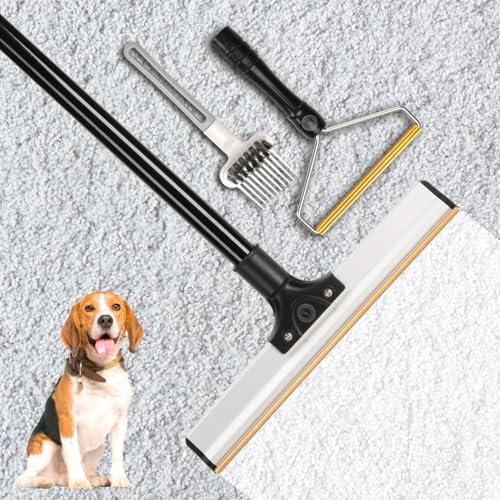 67 Carpet Rake for Pet Hair Removal – Includes Extra Carpet Scraper & Hair Picker – Durable, Adjustable 2 in 1 Pet Hair Removal Broom for Carpets, Rugs, Mats, Couches & Furniture