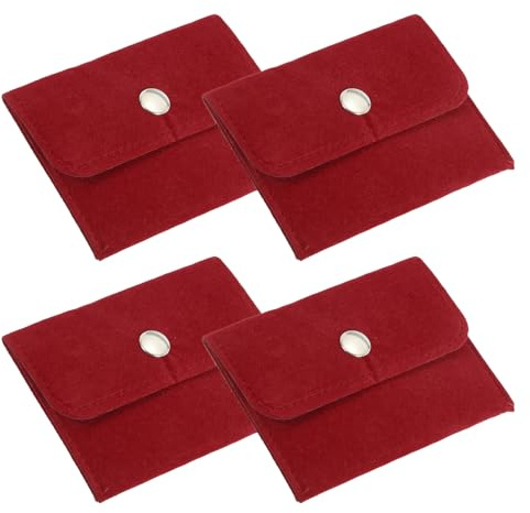 PATIKIL 4 Confezioni 4x3 Pollici Bustina per Gioielli Borsa Portatile Rosso | Bustine in Velluto, con Bottone a Pressione, per Orecchini Braccialetti Collane Anelli Orologi
