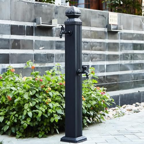 Fontaine de jardin verticale avec double robinet anti-gel pour décoration extérieure (110 cm)